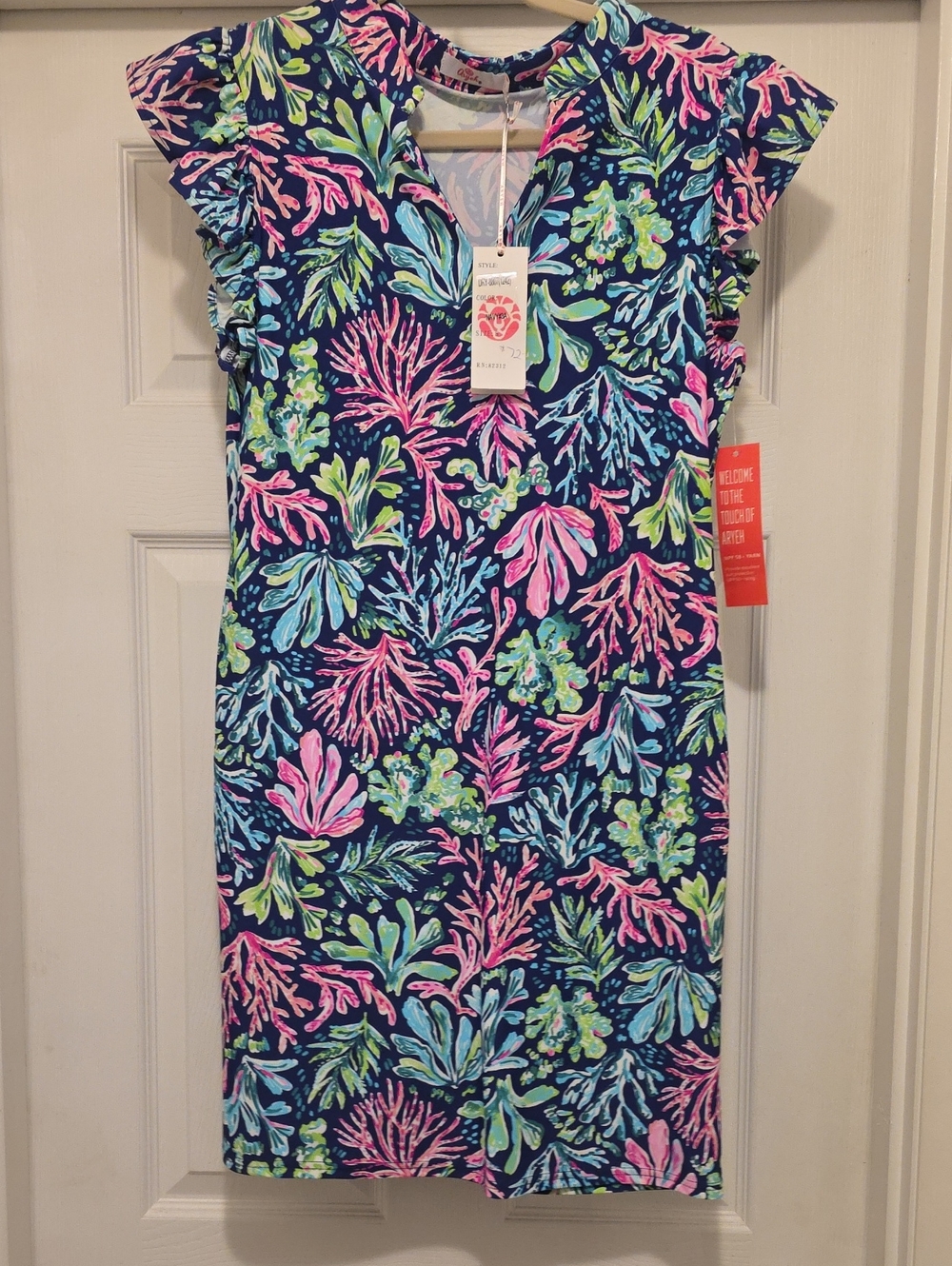Aryeh Navy Coral UPF 50+ Dress with Flutter Sleeves